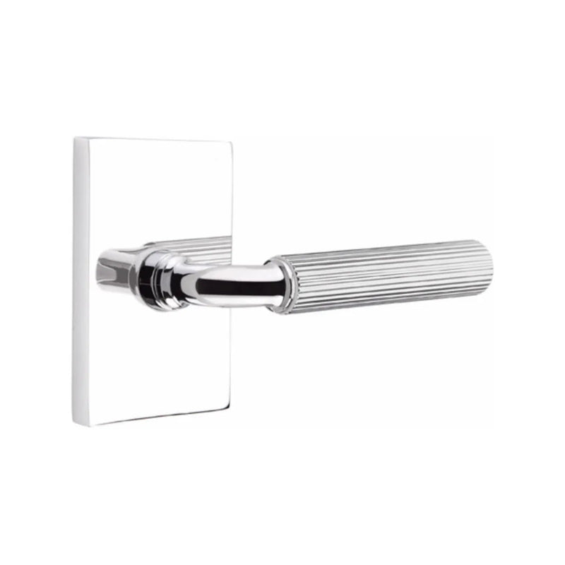 Emtek Select R-Bar Straight Knurled Lever with Modern Rectangular Rosette in Polished Chrome finish