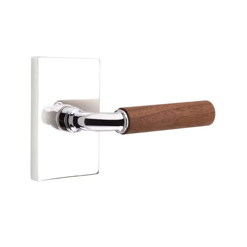 Emtek Select R-Bar Dark Walnut Lever with Modern Rectangular Rosette in Polished Chrome finish