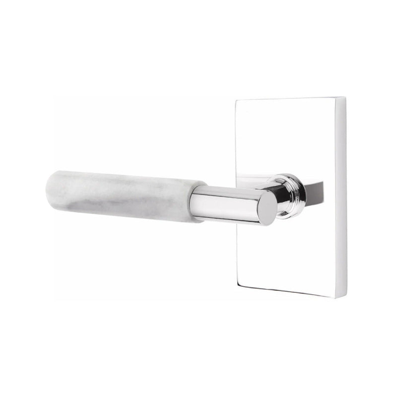 Emtek Select T-Bar White Marble Lever with Modern Rectangular Rosette in Polished Chrome finish