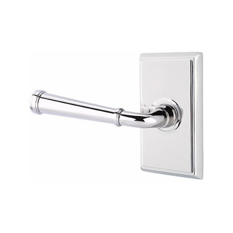 The Emtek Merrimack Lever With Rectangular Rosette in Polished Chrome finish