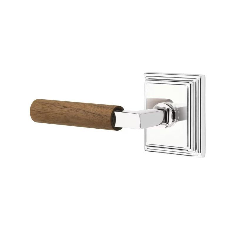 Emtek Select L-Square Dark Walnut Lever with Wilshire Rosette in Polished Chrome finish