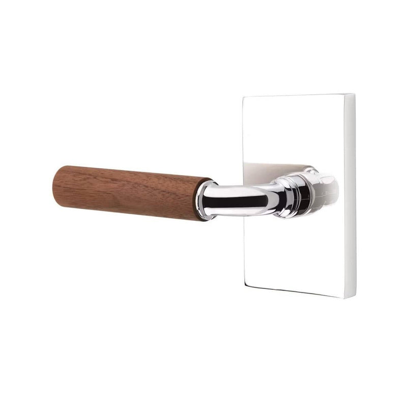 Emtek Select R-Bar Dark Walnut Lever with Modern Rectangular Rosette in Polished Chrome finish