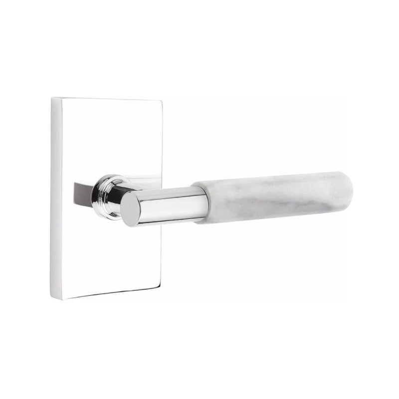 Emtek Select T-Bar White Marble Lever with Modern Rectangular Rosette in Polished Chrome finish