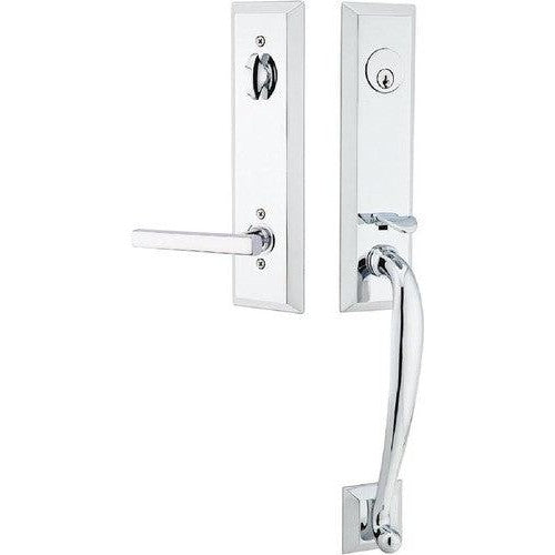 Emtek Adams Tubular Entrance Handleset With Freestone Lever in Polished Chrome finish