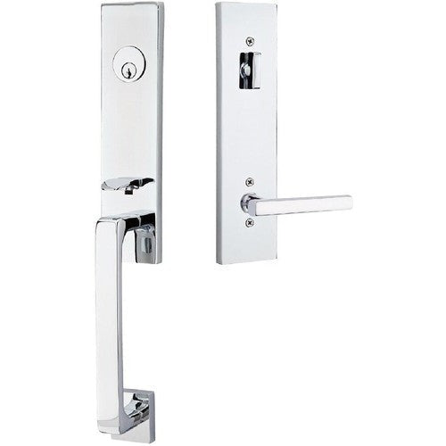 Emtek Davos Tubular Entrance Handleset With Freestone Lever in Polished Chrome finish