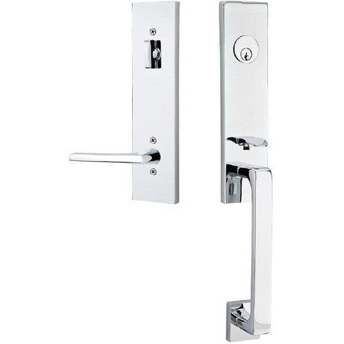 Emtek Davos Tubular Entrance Handleset With Helios Lever in Polished Chrome finish