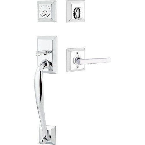 Emtek Franklin Tubular Entrance Handleset With Freestone Lever in Polished Chrome finish