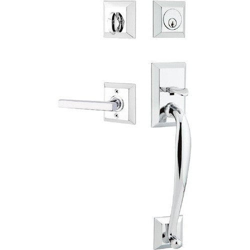 Emtek Franklin Tubular Entrance Handleset With Freestone Lever in Polished Chrome finish