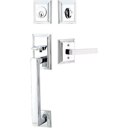 Emtek Hamden Tubular Entrance Handleset With Dumont Lever in Polished Chrome finish