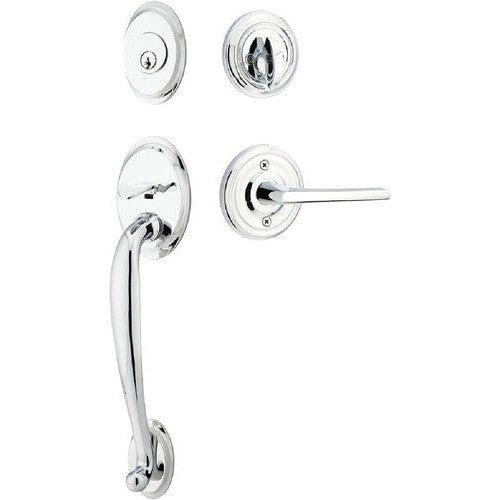 Emtek Saratoga Tubular Entrance Handleset With Helios Lever in Polished Chrome finish