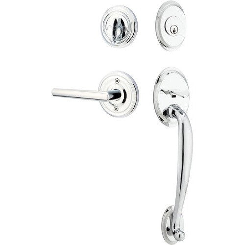 Emtek Saratoga Tubular Entrance Handleset With Stuttgart Lever in Polished Chrome finish