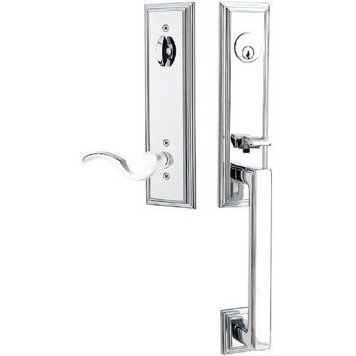 Emtek Wilshire Tubular Entrance Handleset With Cortina Lever in Polished Chrome finish