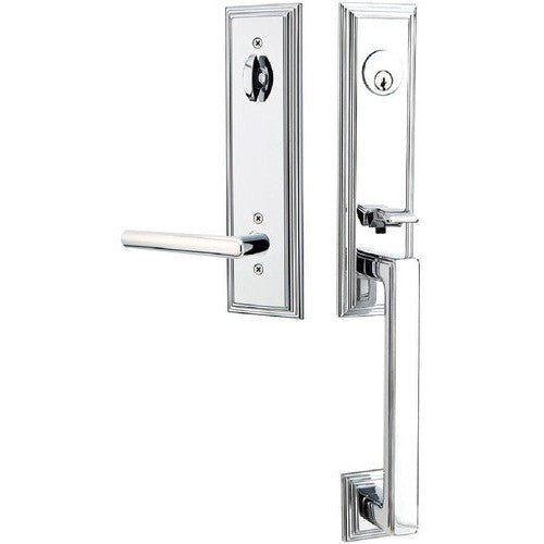 Emtek Wilshire Tubular Entrance Handleset With Stuttgart Lever in Polished Chrome finish