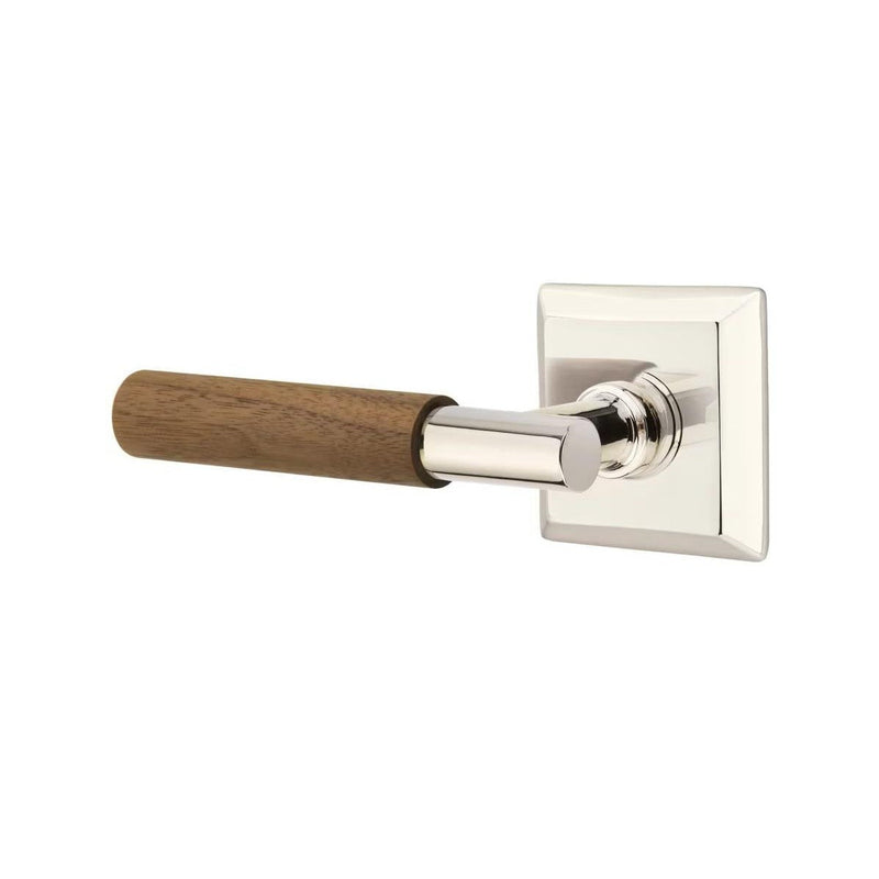 Emtek Select T-Bar Dark Walnut Lever with Quincy Rosette in Polished Nickel finish