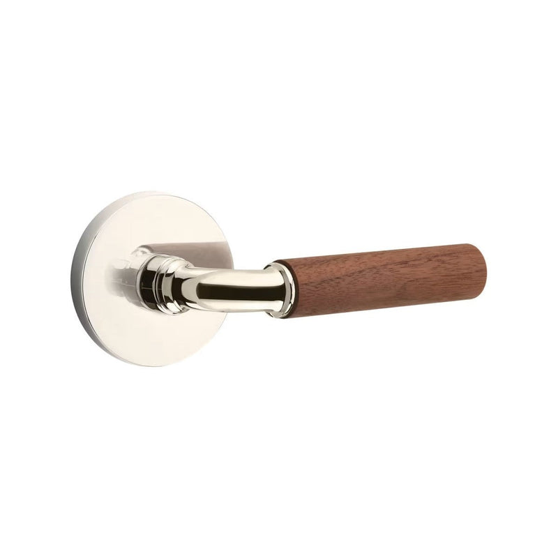 Emtek Select R-Bar Dark Walnut Lever with Disk Rosette in Polished Nickel finish