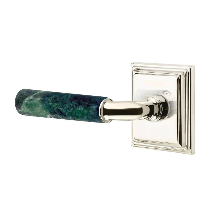 Emtek Select R-Bar Green Marble Lever with Wilshire Rosette in Polished Nickel finish