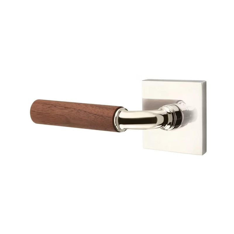 Emtek Select R-Bar Dark Walnut Lever with Square Rosette in Polished Nickel finish