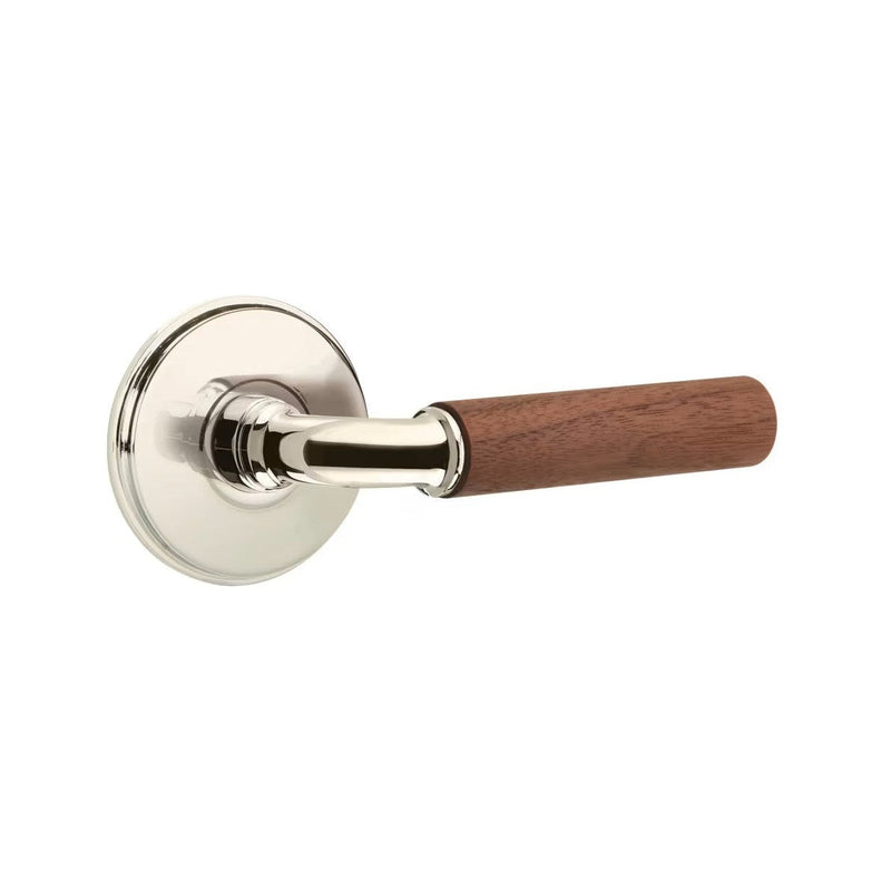 Emtek Select R-Bar Dark Walnut Lever with Watford Rosette in Polished Nickel finish