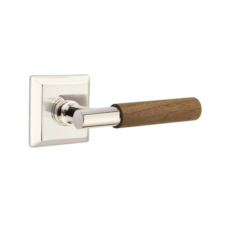 Emtek Select T-Bar Dark Walnut Lever with Quincy Rosette in Polished Nickel finish