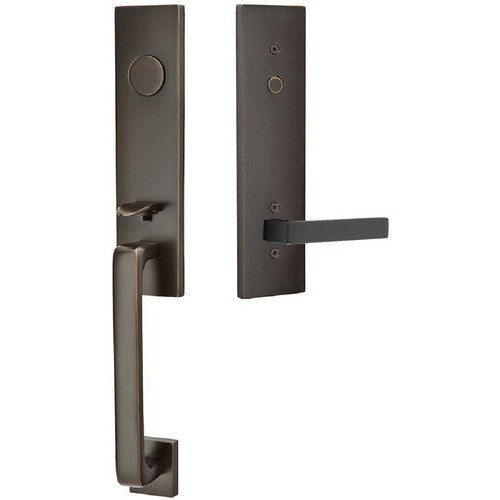 Emtek Davos Tubular Entrance Handleset With Dumont Lever in Oil Rubbed Bronze finish