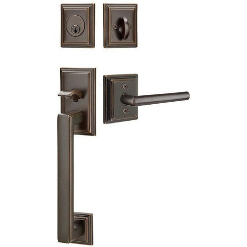 Emtek Hamden Tubular Entrance Handleset With Stuttgart Lever in Oil Rubbed Bronze finish