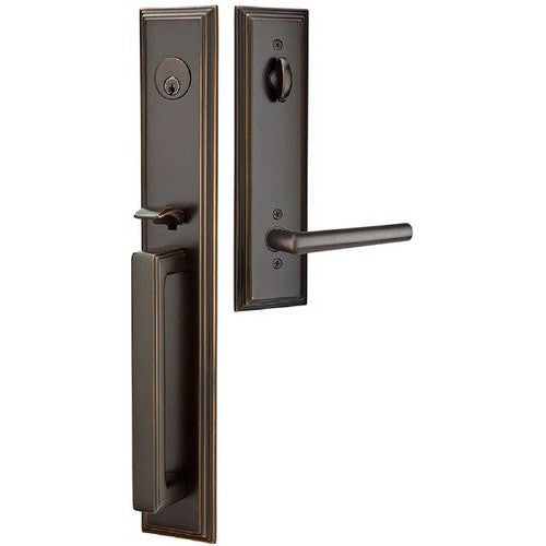 Emtek Melrose Tubular Entrance Handleset With Stuttgart Lever in Oil Rubbed Bronze finish