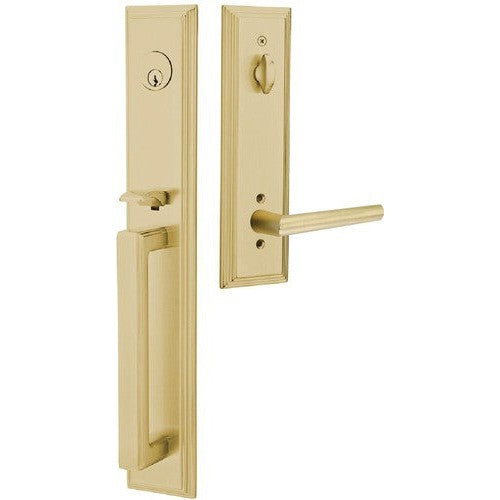 Emtek Melrose Tubular Entrance Handleset With Stuttgart Lever in Satin Brass finish