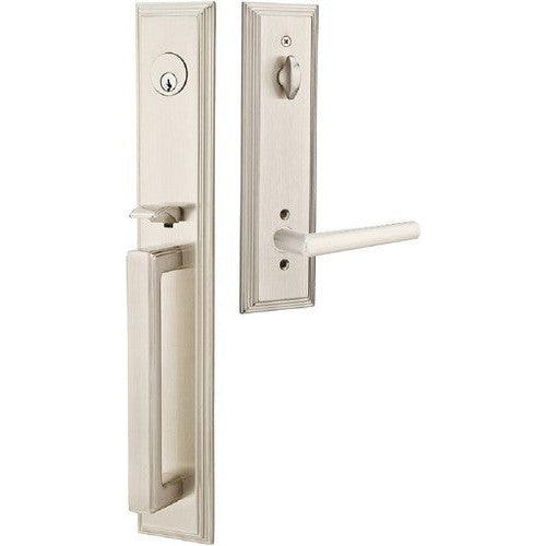 Emtek Melrose Tubular Entrance Handleset With Stuttgart Lever in Satin Nickel finish