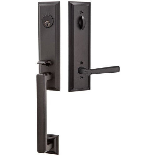 Emtek Wilshire Tubular Entrance Handleset With Arts & Crafts Lever in Flat Black finish