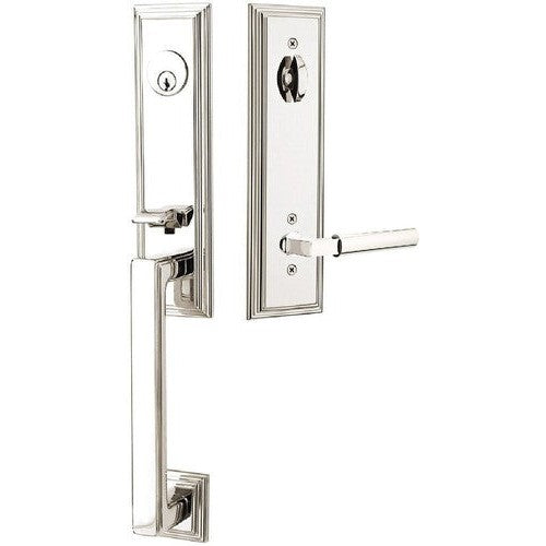 Emtek Wilshire Tubular Entrance Handleset With Hercules Lever in Lifetime Polished Nickel finish