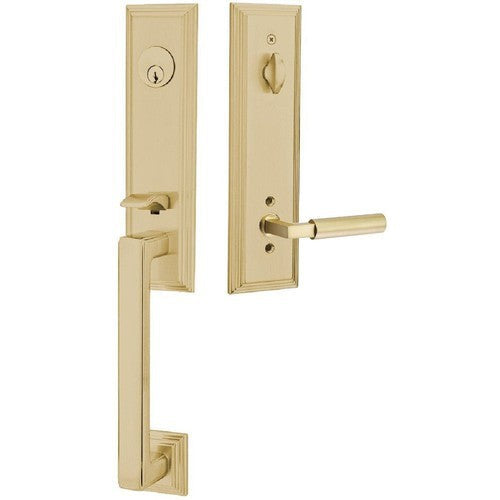 Emtek Wilshire Tubular Entrance Handleset With Hercules Lever in Satin Brass finish