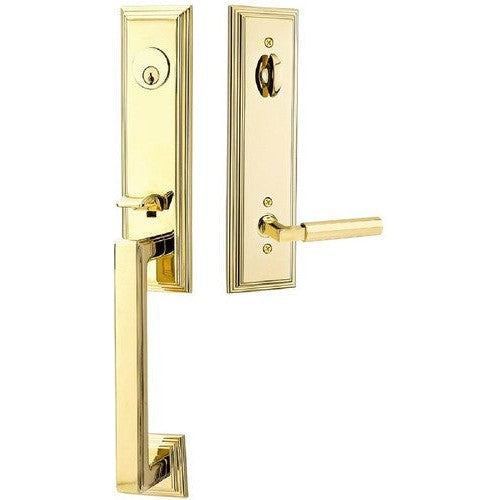 Emtek Wilshire Tubular Entrance Handleset With Hercules Lever in Unlacquered Brass finish