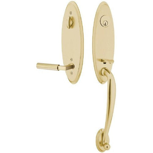 Emtek Marietta Tubular Entrance Handleset With Hercules Lever in Satin Brass finish