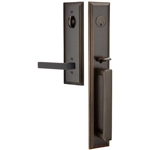 Emtek Melrose Tubular Entrance Handleset With Dumont Lever in Oil Rubbed Bronze finish