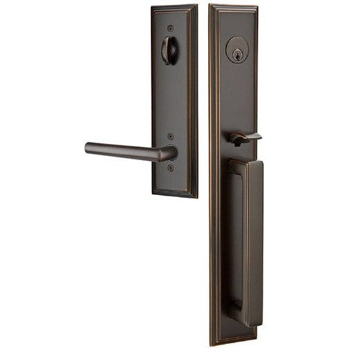 Emtek Melrose Tubular Entrance Handleset With Stuttgart Lever in Oil Rubbed Bronze finish