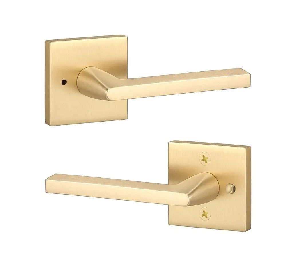 Ridgecrest Escala Lever with Square Rosette in Satin Brass finish