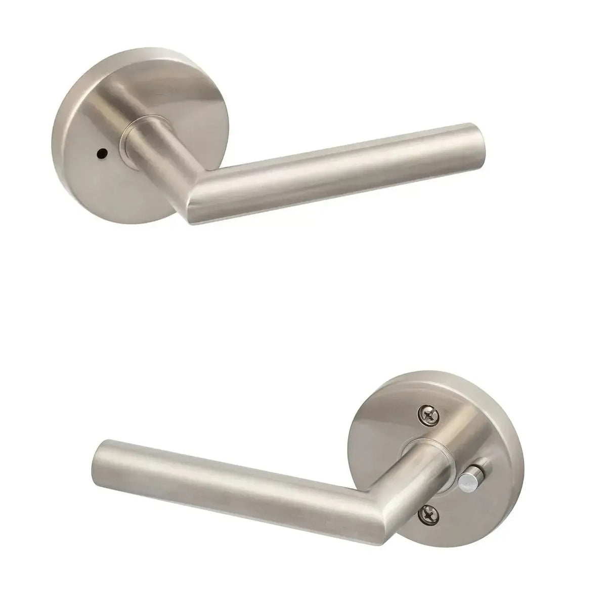 Ridgecrest Hanover 28° Lever with Round Rosette in Satin Stainless Steel finish