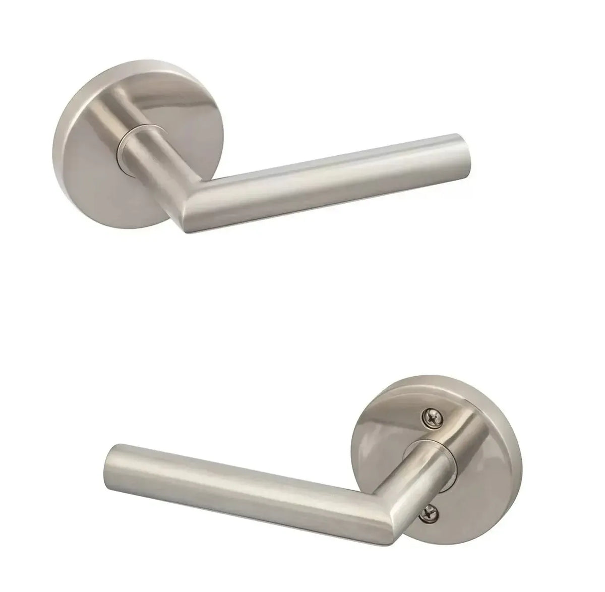 Ridgecrest Hanover 28° Lever with Round Rosette in Satin Stainless Steel finish