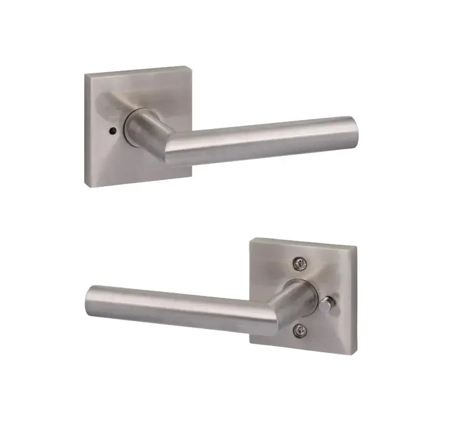 Ridgecrest Hanover 28° Lever with Square Rosette in Satin Stainless Steel finish