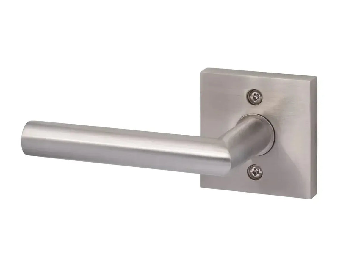 Ridgecrest Hanover 28° Lever with Square Rosette in Satin Stainless Steel finish