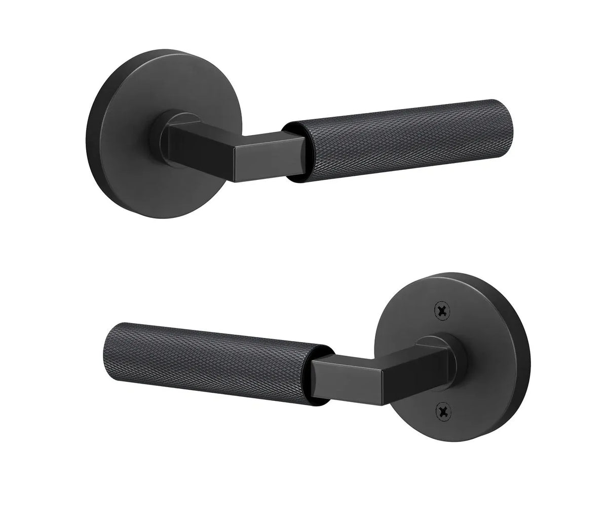 Ridgecrest Levanto Lever with Knurled Grip - Round Rosette in Flat Black finish