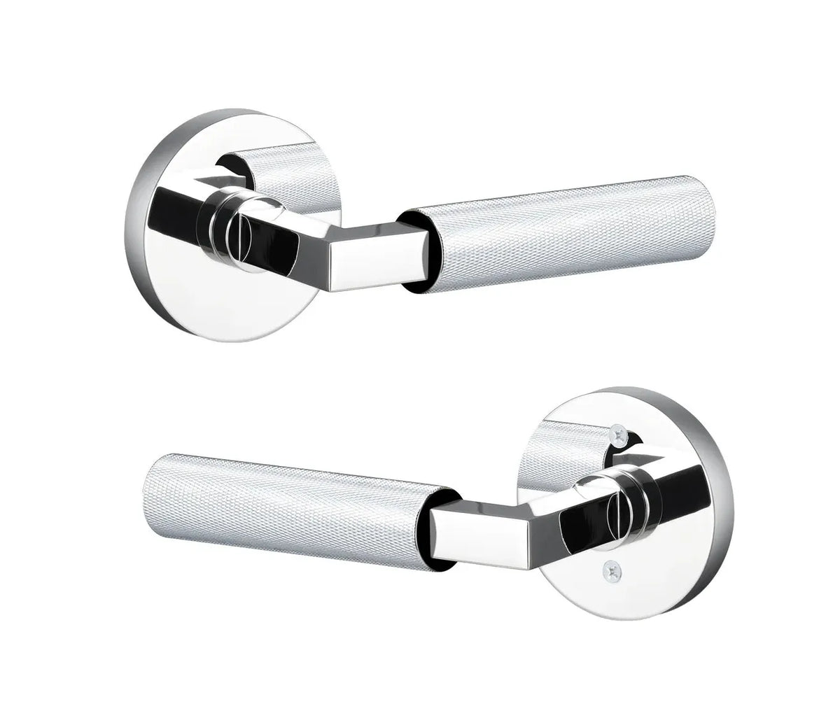Ridgecrest Levanto Lever with Knurled Grip - Round Rosette in Polished Chrome finish