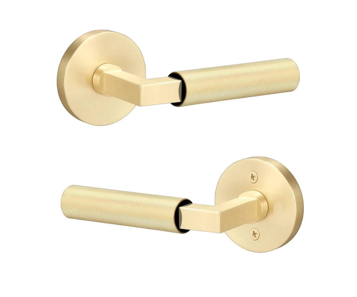 Ridgecrest Levanto Lever with Knurled Grip - Round Rosette in Satin Brass finish