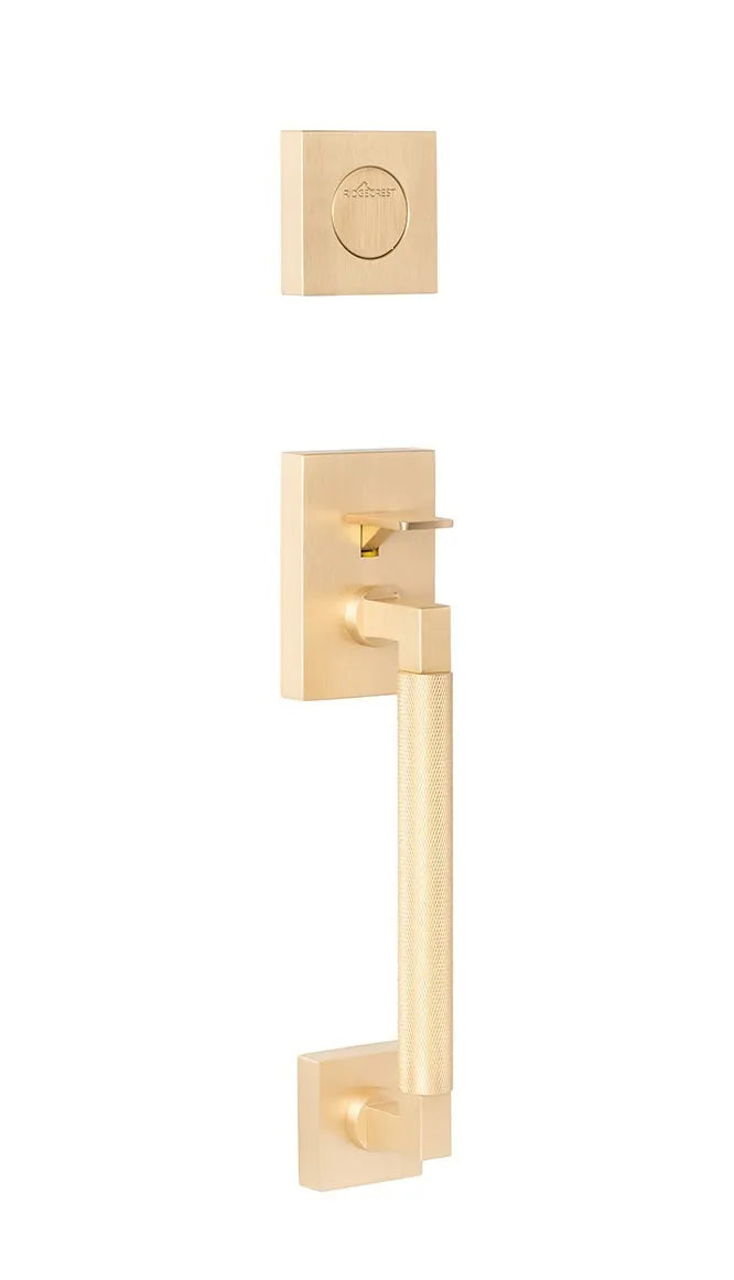 Ridgecrest Roma Handleset with Knurled Grip-Exterior Trim Only in Satin Brass finish
