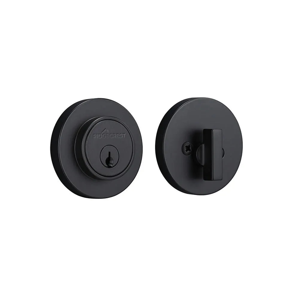 Ridgecrest Round Mountain Deadbolt in Flat Black finish