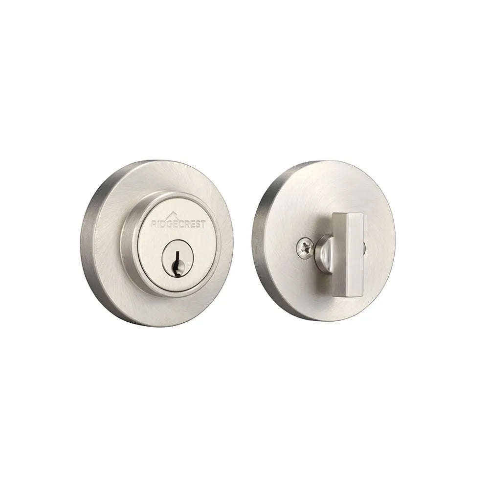 Ridgecrest Round Mountain Deadbolt in Satin Nickel finish