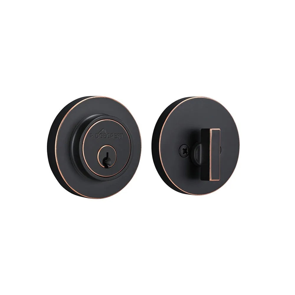 Ridgecrest Round Mountain Deadbolt in Vintage Bronze finish