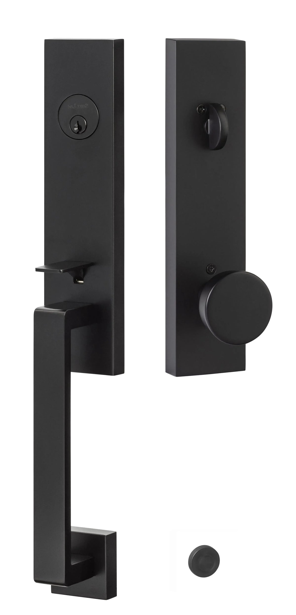 Ridgecrest Turin Handleset with Zermatt Knob Handleset Trim in Flat Black finish
