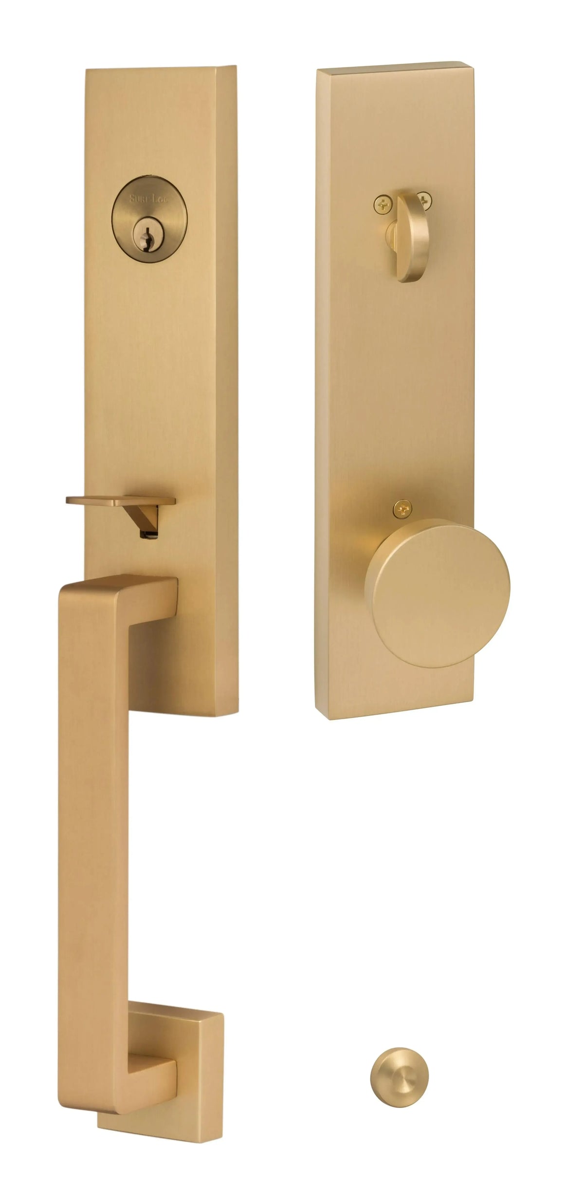 Ridgecrest Turin Handleset with Zermatt Knob Handleset Trim in Satin Brass finish