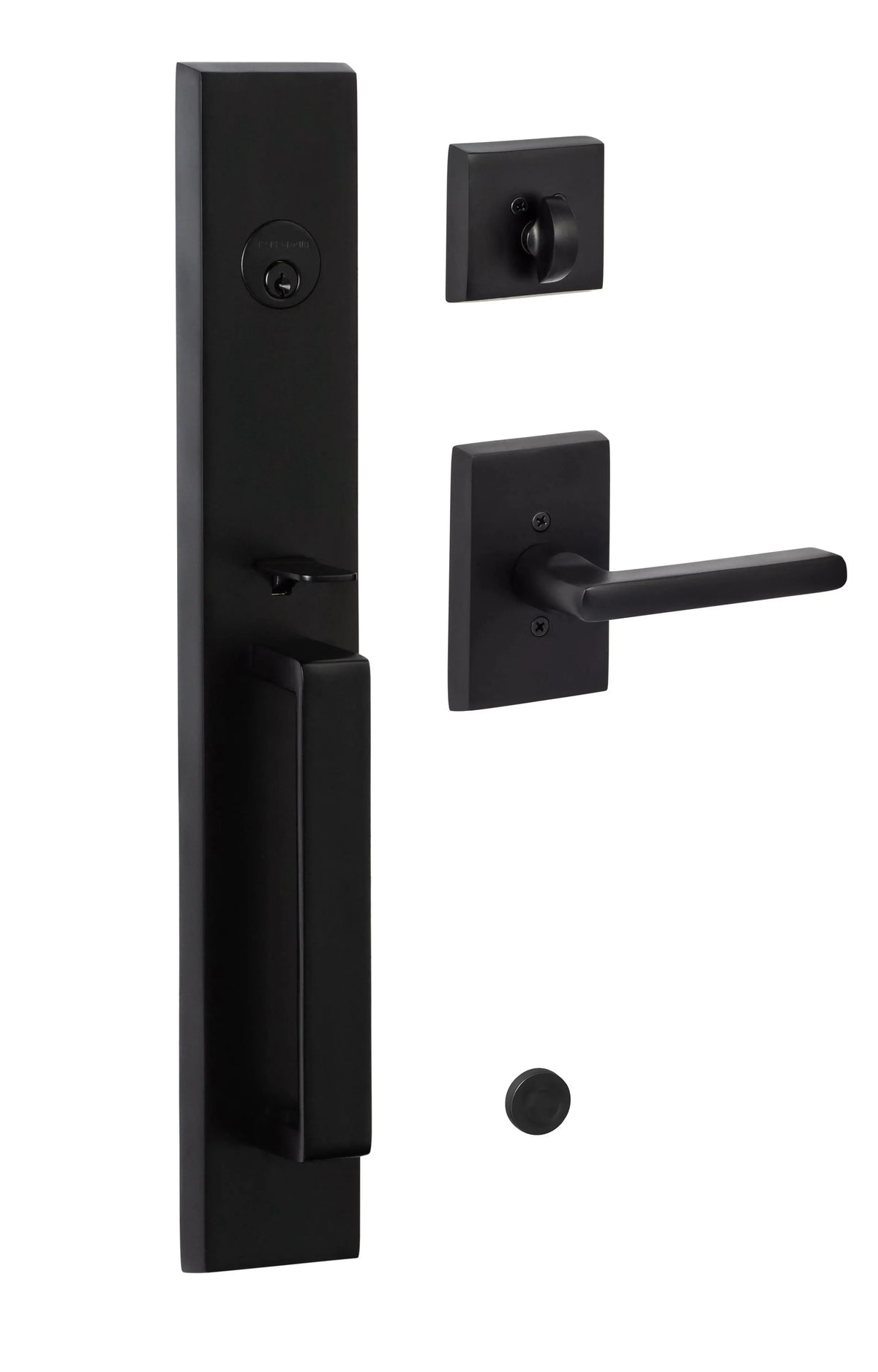 Ridgecrest Vail Handleset with Logan Lever Handleset Trim in Flat Black finish